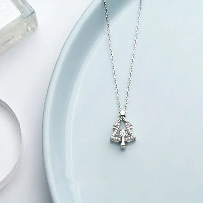 S925 Silver Necklace with Single Diamond Christmas Tree