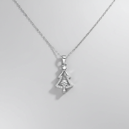 S925 Silver Necklace with Single Diamond Christmas Tree