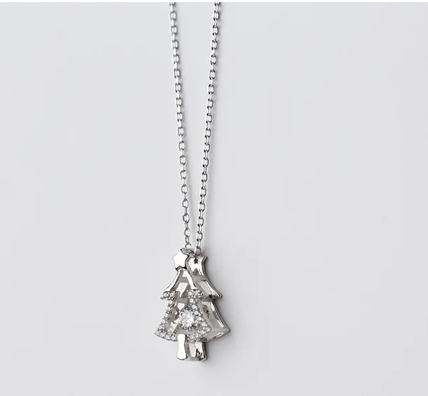 S925 Silver Necklace with Single Diamond Christmas Tree