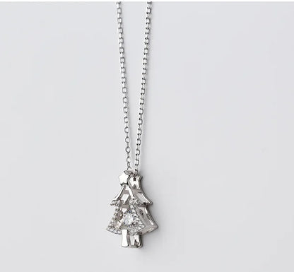 S925 Silver Necklace with Single Diamond Christmas Tree