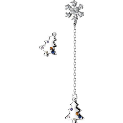S925 Silver Earrings with Christmas Tree & Snowflakes
