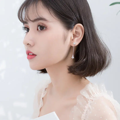 S925 Silver Earrings with Christmas Tree & Snowflakes